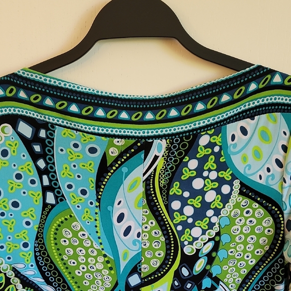 Vintage Blue and Green Sheath Dress with Crew Neck and Cuffed Sleeves - Picture 6 of 6